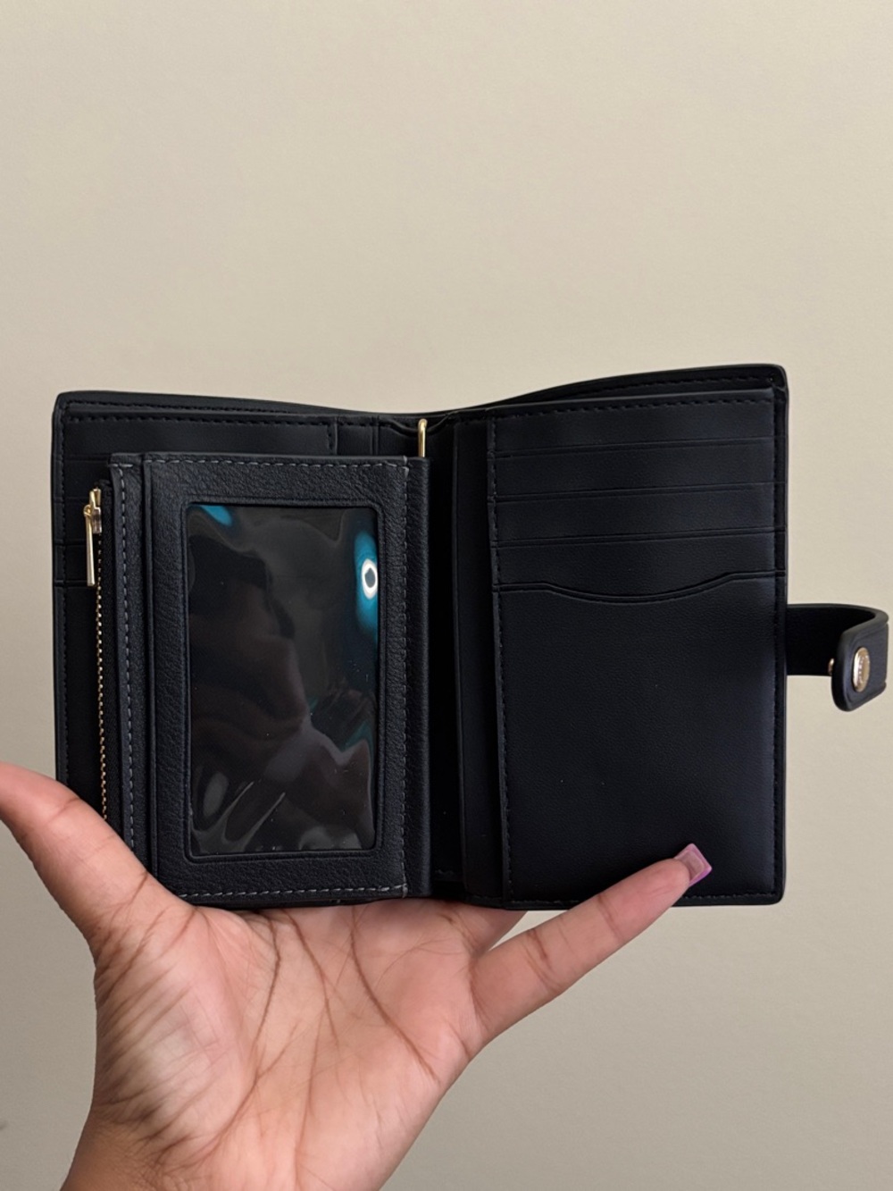 NWT Coach Black Leather Snap Card Wallet with Gold Logo - Picture 5 of 5